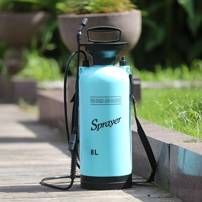 CLICIC Lawn and Garden Portable Sprayer 2 Gallon/8 L- Pump Pressure Sprayer Includes Shoulder Strap Blue.