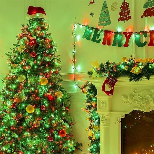 kemooie 500 LED Christmas String Lights, 164FT 8 Lighting Mode with Memory Plug in Green Wire Waterproof Lights, for Outdoor Birthday Christmas Party Garden Balcony Decorations (Red and Green)