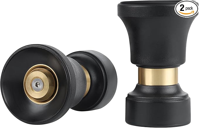 Hose Nozzle, Lichamp 2 Pack Heavy Duty Brass Fireman Style High Power Leak Proof Adjustable Garden Water Sprayer, Suitable for Car Wash, Patio Cleaning, Watering Lawn and Garden, Shower Pets (Black)