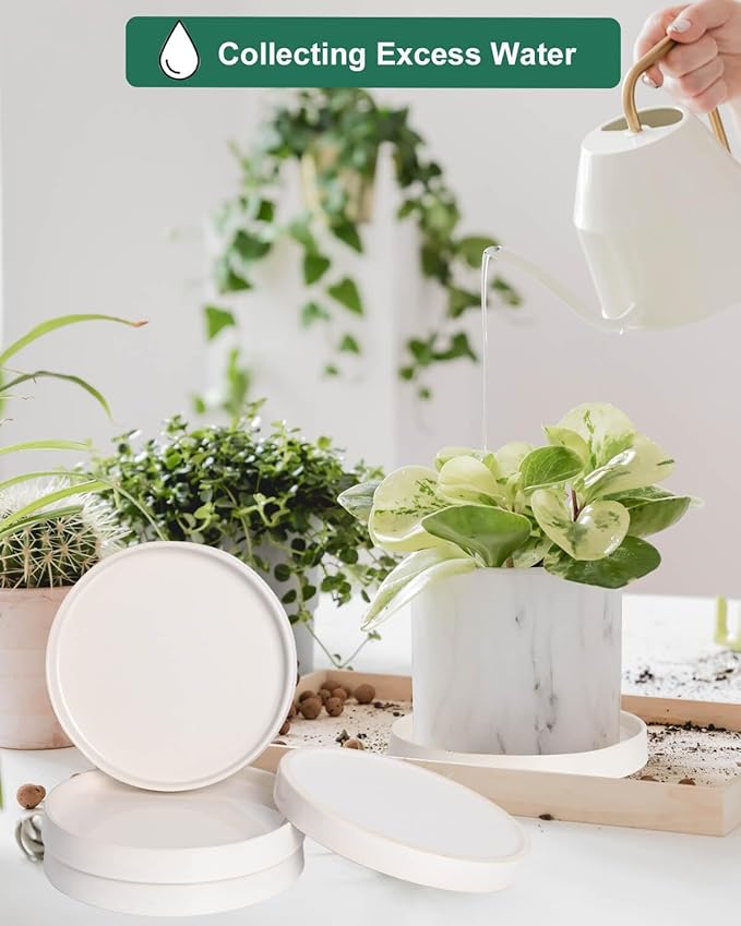 vensovo 7 Inch White Ceramic Plant Saucer Pots Tray -4 Pcs Round Planter Saucers for Indoor & Outdoor Plants, Large Trays Perfect for 5 Inch 6Inch Flower Pot