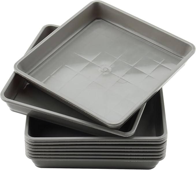 JOIKIT 10 PCS 11.4 x 11.4 Inch Square Plant Saucer, Plastic Plant Saucer Drip Tray, Square Flower Pot Tray for Indoors and Outdoor Plant Pots, 1.6 Inch Deep, Gray