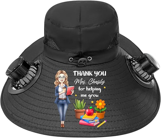 Custom Hats with Fans Solar Powered, Personalized Name Gardener of The Year Solar Fan Hat for Women