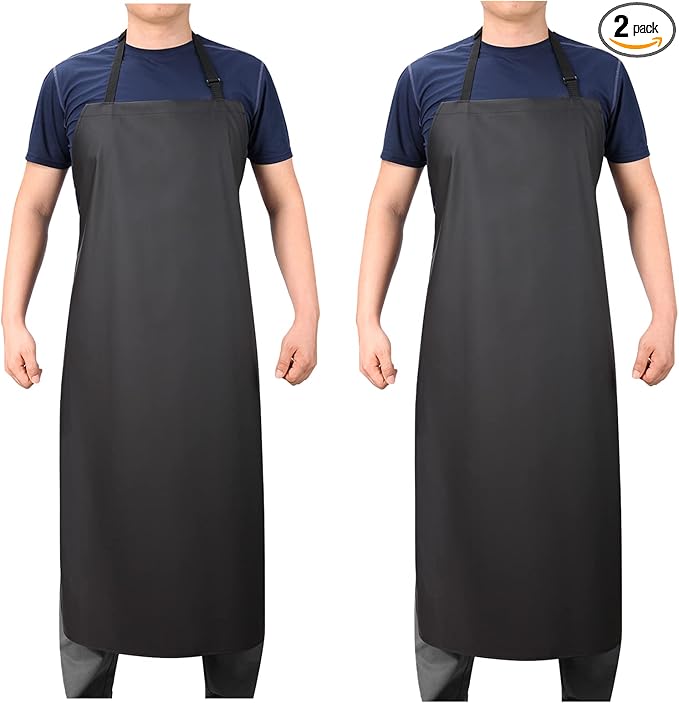 VWELL Vinyl Rubber Waterproof Apron, 41.5''Chemical Resistant Apron for Dishwashing, Lab Work, Butcher, Gardening, Dog Grooming PVC 2Pack