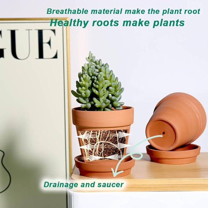 vensovo 3 inch Terracotta Clay Pots for Plants with Saucer - 12 Pack Small Terra Cotta Planter Great for Garden Windowsill Indoor & Outdoor Wedding Favors Gifts