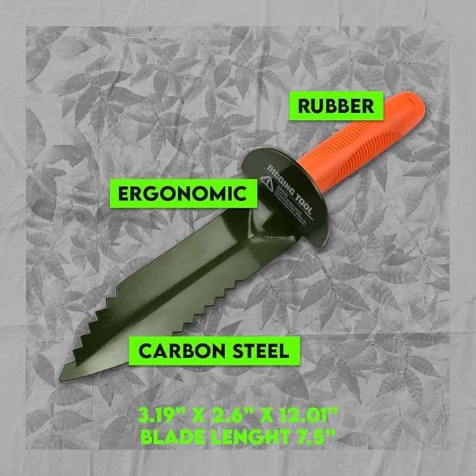 SE Prospector's Serrated Edge Digger Compact Shovel Trowel for Gardening, Metal or Gold Prospecting and Detecting - Includes Carrying Sheath