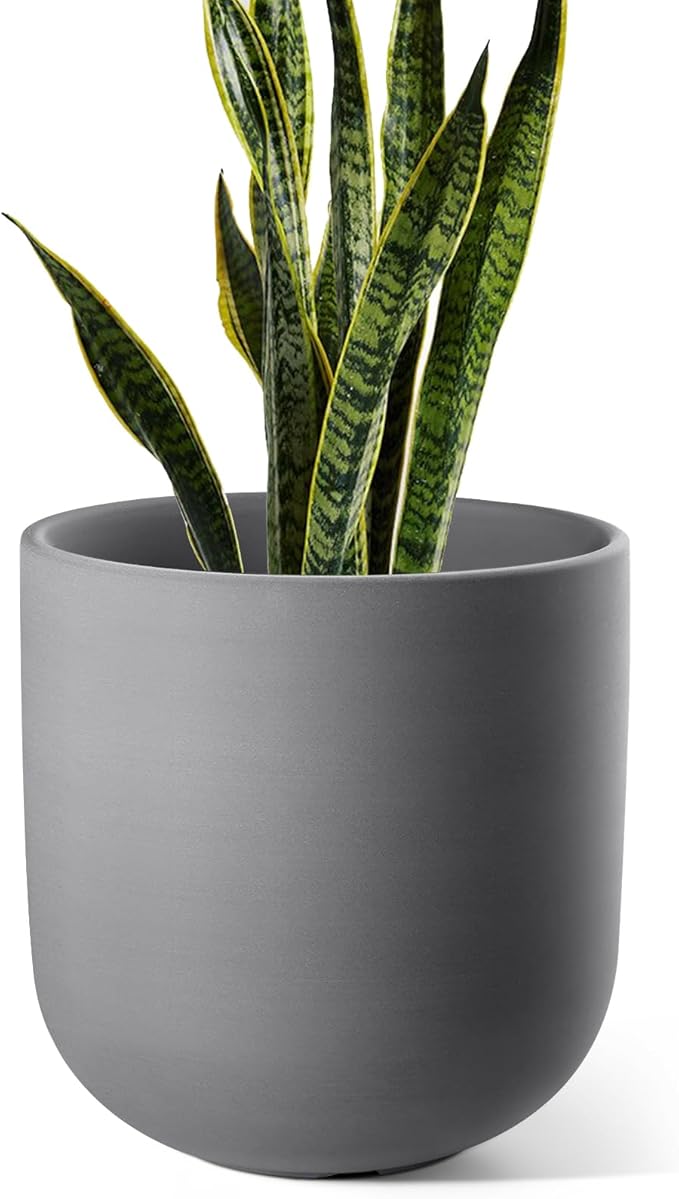 LE TAUCI 10 Inch Plant Pot, Ceramic Pots for Plants with Drainage Hole and Rubber Plug, Plant Pots Indoor for Home Garden Patio Office, Cylinder Planters for Indoor Plants, Charcoal Gray