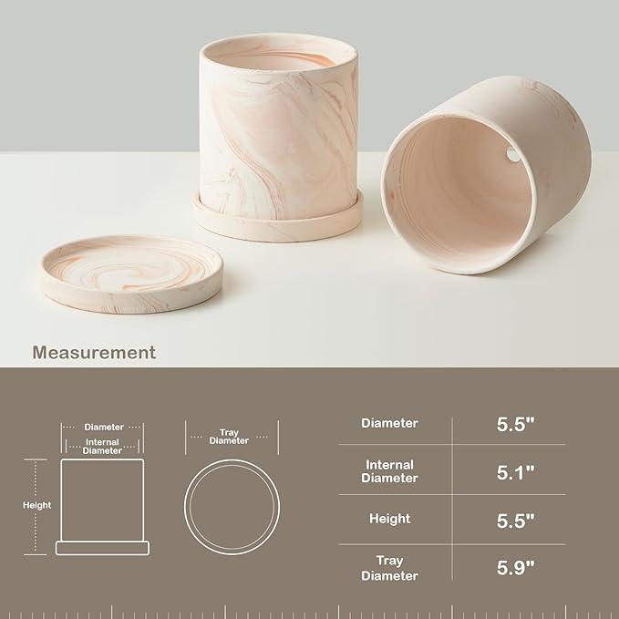 5 inch Plant Pot - Terra Cotta Flower Planters Indoor - Modern Succulents Containers with Drain Hole & Saucer, Decorate Home, Office & Outdoor (Pink)