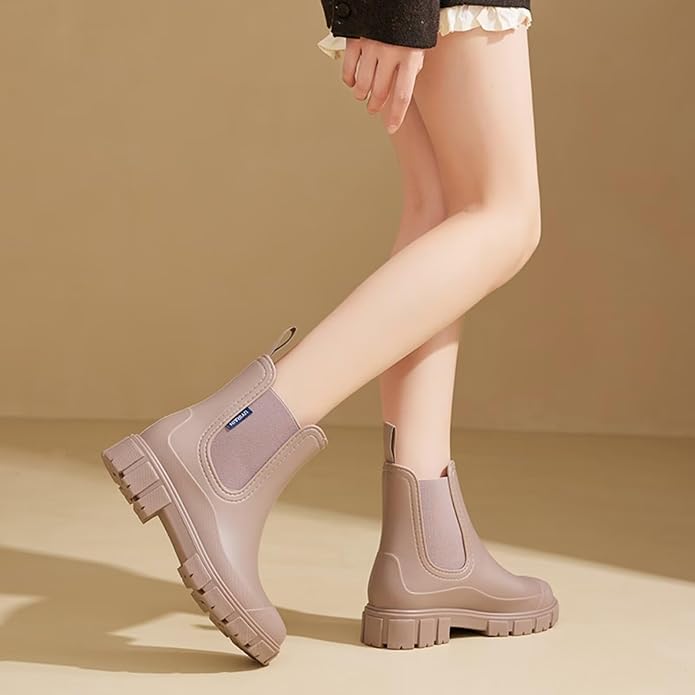 Short Rain Boots Women Waterproof Ankle Rainboots Fashion Chelsea Boots Non-Slip Garden Shoes for Outdoor Work Booties