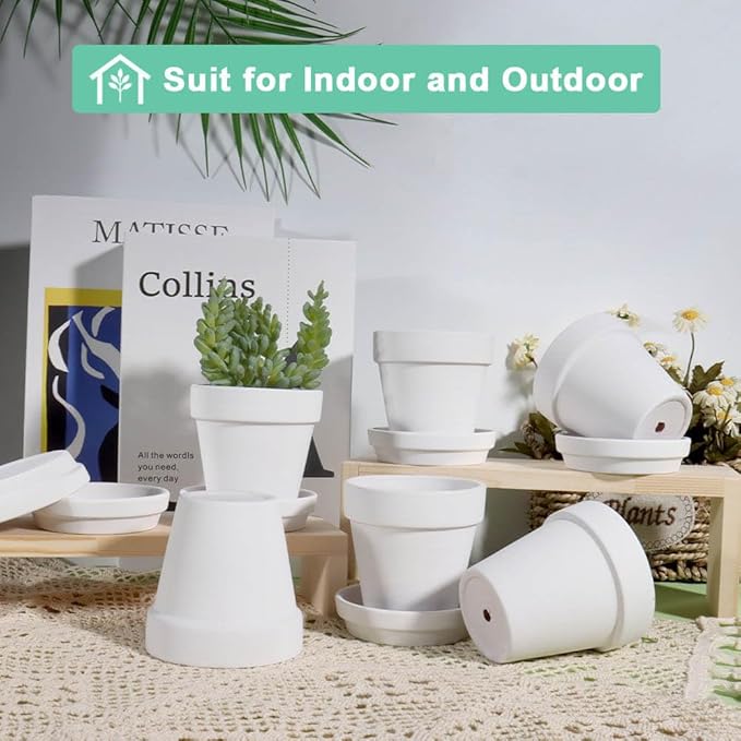 vensovo 3 inch White Terracotta Clay Pots for Plants with Saucer - 12 Pack Small Terra Cotta Planter Great for Garden Windowsill Indoor & Outdoor Wedding Favors Gifts
