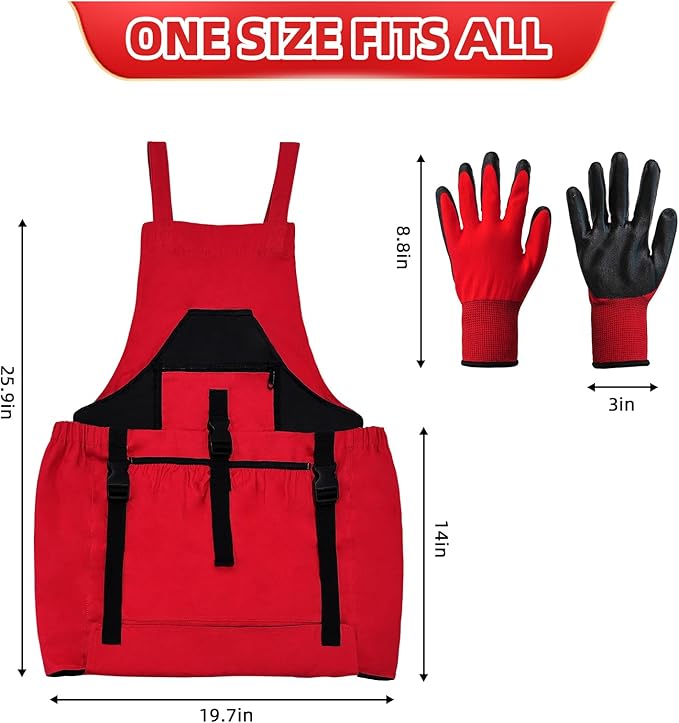 Gardening Apron with Pockets for Women/Man, Canvas Apron with Waterproof Harvest Pouch and Adjustable Straps