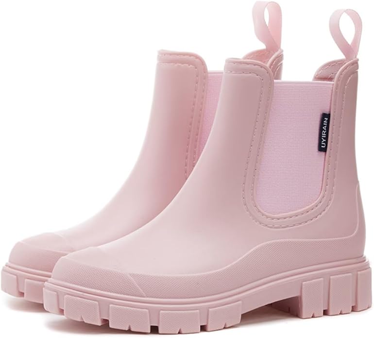 Short Rain Boots Women Waterproof Ankle Rainboots Fashion Chelsea Boots Non-Slip Garden Shoes for Outdoor Work Booties