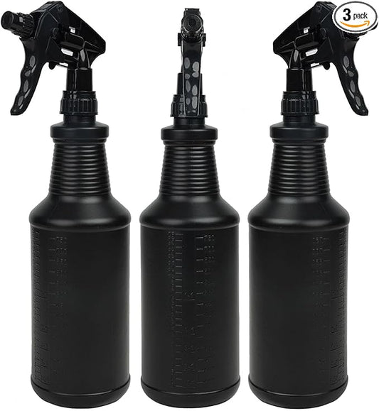 3-Pack Black Spray Bottles 34oz Opaque Heavy Duty Sprayer with Adjustable Nozzle, Leak-resistant Dark Spray Bottle for Cleaning, Garden, Plants, Hair, Pets