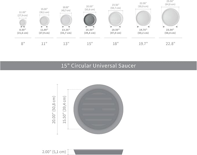 Crescent Garden Universal Round Planter Saucer, Durable Drainage Dish for Plant Pots, Heavy-Duty Plant Dishes Saucer, Indoor & Outdoor Plant Trays - Parchment (15 inch Inner, 20 inch Outer Diameter)