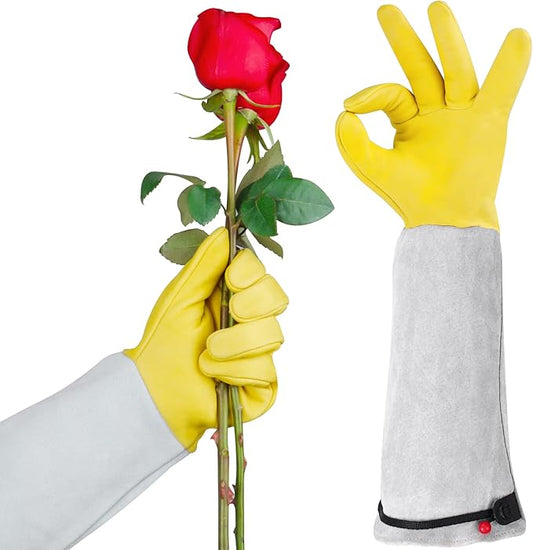 Rose Pruning Gloves for Men/Women, Long Gardening Gloves Thorn Proof, Cactus Glove, Goatskin Leather Planting Gauntlet Garden Working Glove, Gardening Gifts for Gardeners (Small)