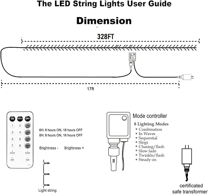 TW SHINE Christmas Lights, 1000 LED 328FT Christmas Tree Lights Plug in with 8 Modes, Remote Waterproof Christmas String Lights Outdoor Indoor Decorations for Xmas Party Yard Decor, Warm White