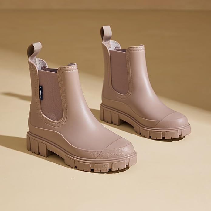 Short Rain Boots Women Waterproof Ankle Rainboots Fashion Chelsea Boots Non-Slip Garden Shoes for Outdoor Work Booties