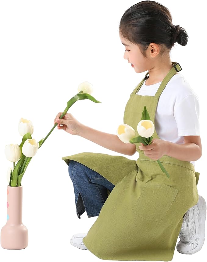 Linen Apron for women with pockets Cottion Linen Split-leg Apron for Clay Kichen Artist Pottery Gardening