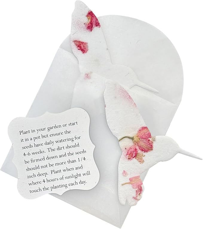 Wildflower Seed Paper - Set of 24 Pink Hummingbird-Shaped with Envelope and Planting Instruction, Writable & Plantable Gift for Plant Lover, Use for Funeral, Memorial, & Celebration of Life