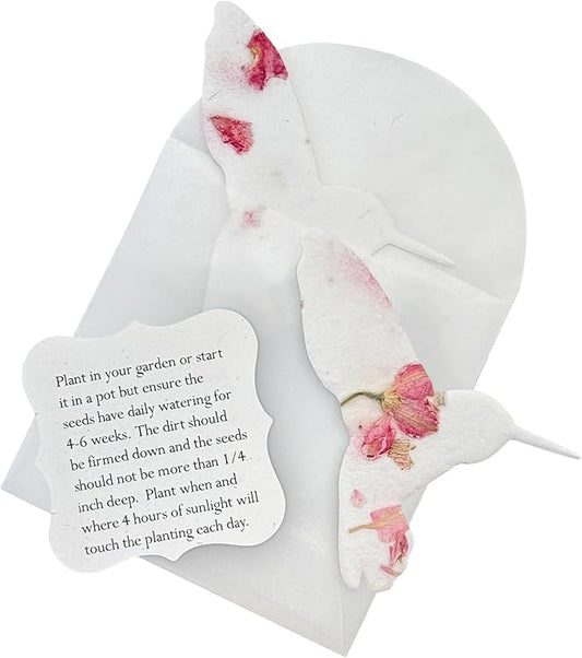 Wildflower Seed Paper - Set of 24 Pink Hummingbird-Shaped with Envelope and Planting Instruction, Writable & Plantable Gift for Plant Lover, Use for Funeral, Memorial, & Celebration of Life