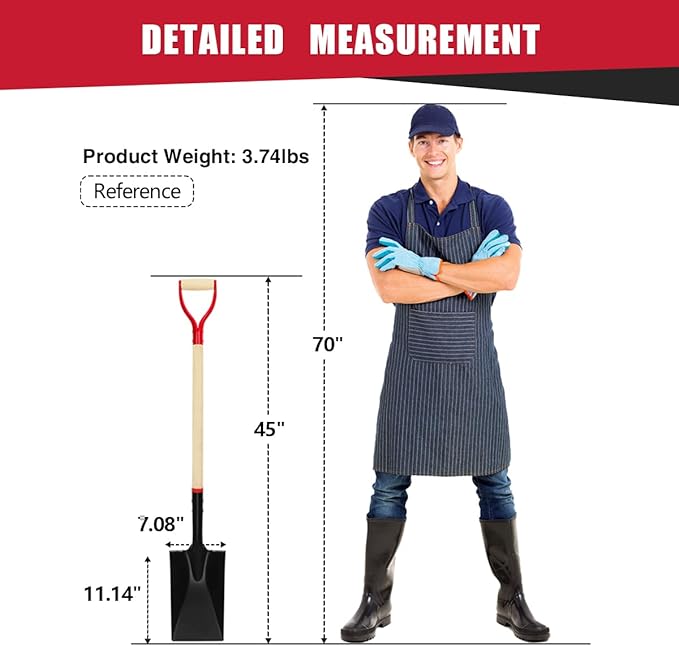 VNIMTI Spade Shovel for Digging, Heavy Duty Spade Shovel with Wooden D-Handle, Square Flat Shovel for Gardening and Edging, 45 Inches