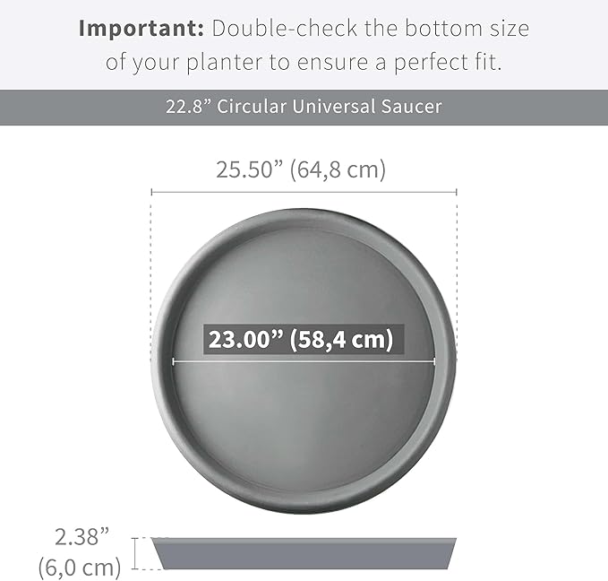 Crescent Garden Universal Round Planter Saucer, Heavy Duty Drainage Dish for Plant Pots, Extra Large Plant Dishes Saucer, Indoor & Outdoor Plant Tray - Slate (23 inch Inner, 25.5 inch Outer Diameter)