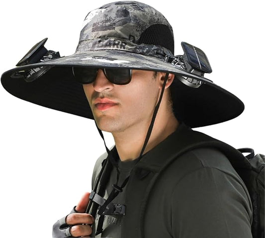 Wide Brim Solar Fan Outdoor Fishing Hat-Solar & USB Charging, Sunscreen Sun Hat with Fan, Solar Fan Hat Upf50+
