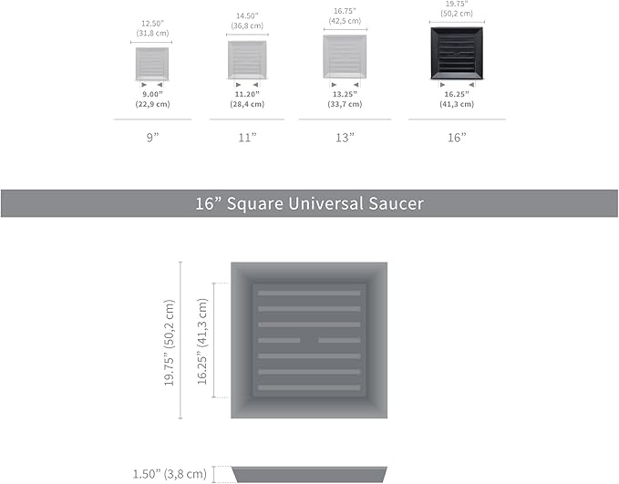 Crescent Garden Universal Square Plant Saucer, Durable Plant Tray for Square Planter, Heavy-Duty Plastic Drainage Dish, Large Outdoor Flowerpot Saucer - 16'' Inner x 19.75" Outer (Parchment)