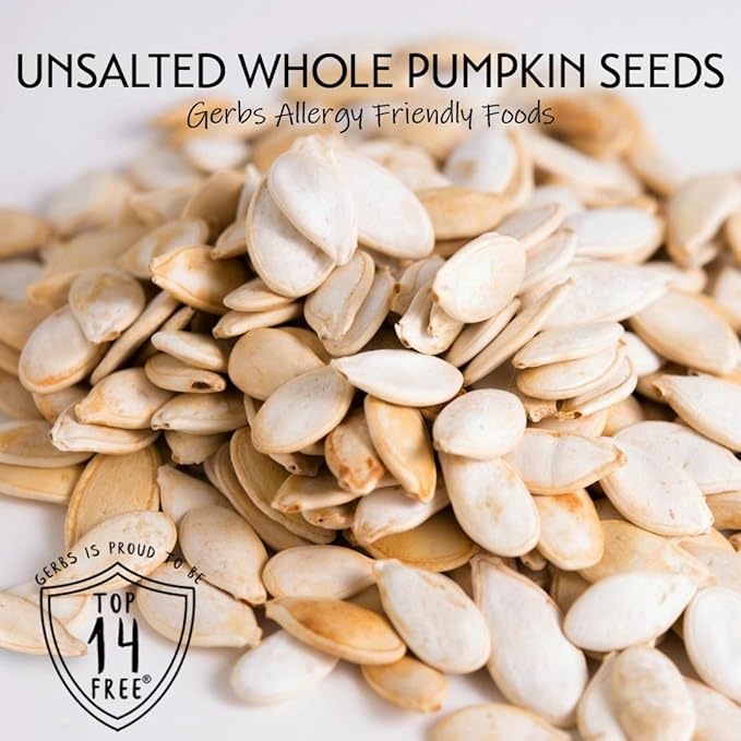 Pumpkin Seeds in-Shell (Whole) Roasted & Unsalted by Gerbs - 2 LBS Premium Grade AA Pepitas - Top 10 Food Allergen Free - Vegan & Kosher - Seed Country of Origin USA - Made in Rhode Island