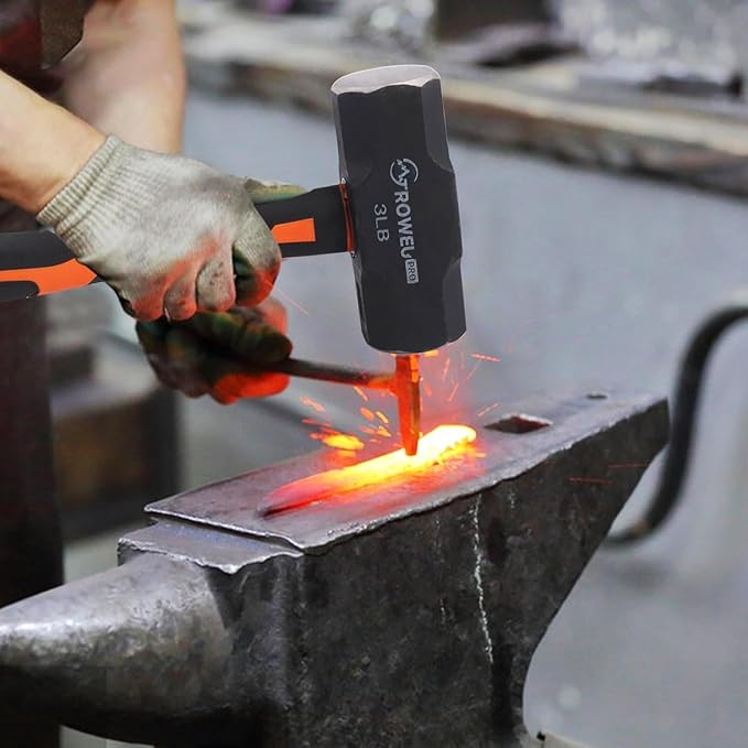 2 Pack 3lb Sledge hammer with 12.8 Inch Shock-Resistant Fiberglass Handle,Heavy Duty Drilling Crack Hammer with Forged Steel Head