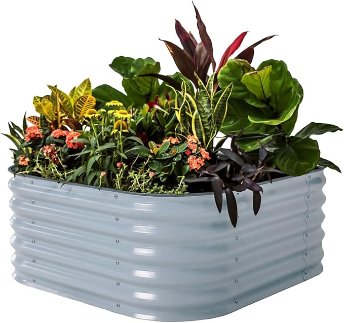 Vego garden Raised Garden Bed Kit, 17" Tall 4 in 1 Modular Metal Raised Garden Beds Kit, Metal Planter Box for Vegetables, Flowers, Herbs, Sky Blue