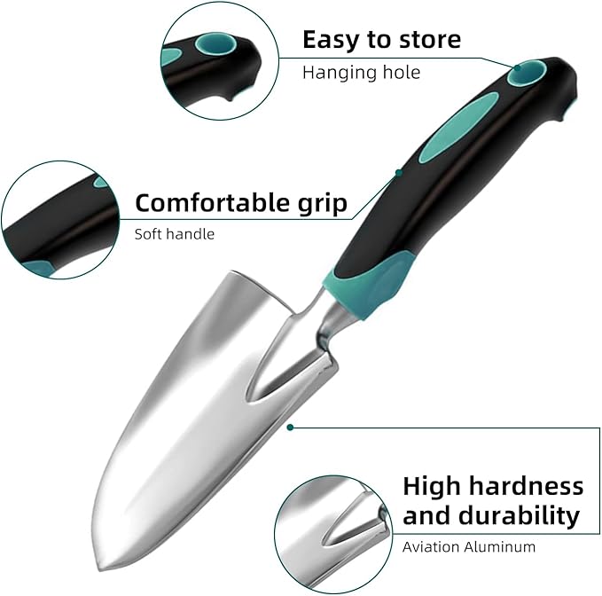 Garden Tool Set, Garden Trowel and Rake, Heavy Duty 3 Piece Gardening Tools, Non-Slip Rubber Grip, Outdoor Hand Tools, Essential Tool Set for Gardening Gifts for Mother Father Men Women Gardeners
