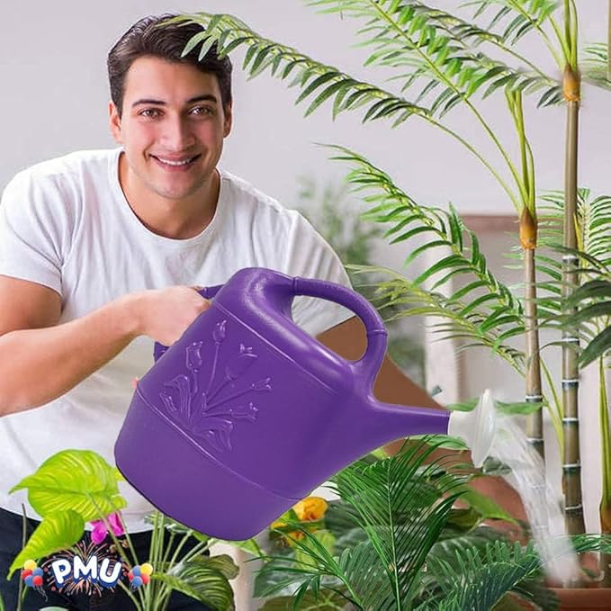 PMU 2 Gallon Watering Can - Garden Watering Can for Indoor & Outdoor Plants - Plastic Water Can with Detachable Sprinkler Head - Large Water Pot, Made in USA - Purple Pkg/1