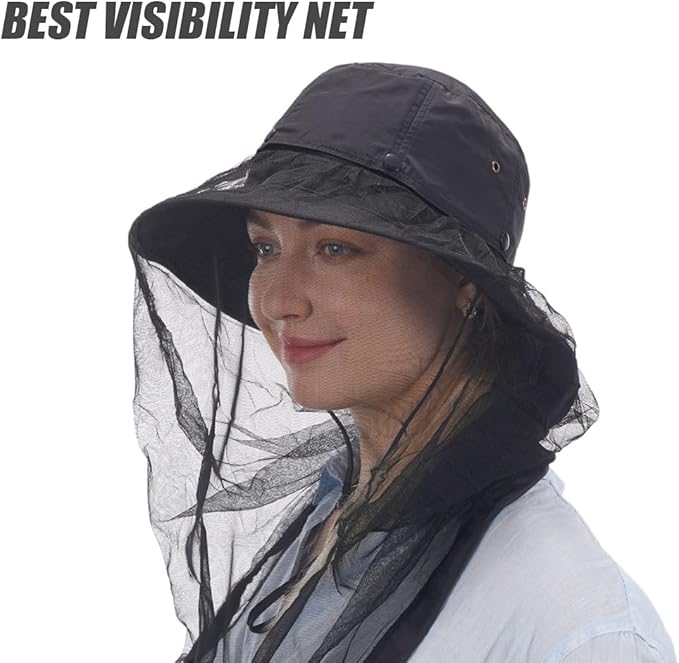 USHAKE Head Net Hat, Safari Hat Sun Hat Bucket Hat with Hidden Net Mesh