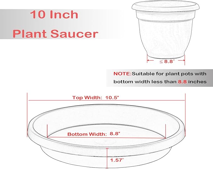 5 Pack Plant Saucer 10 Inch, Plastic Plant Saucers for Indoors, Drip Trays for Potted Plants, Flower Pot Saucers, Plant Trays for Pots, Plant Water Catcher Tray