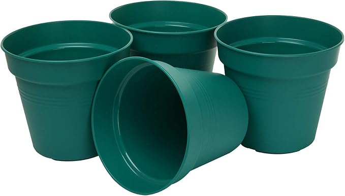 Mintra Home Garden Pots 4pk - Flowers, Herbs, Plants, Indoor, Outdoor, Colorful, Wholesale, Bulk (Forest Green, 17cm Diameter (6.6in))