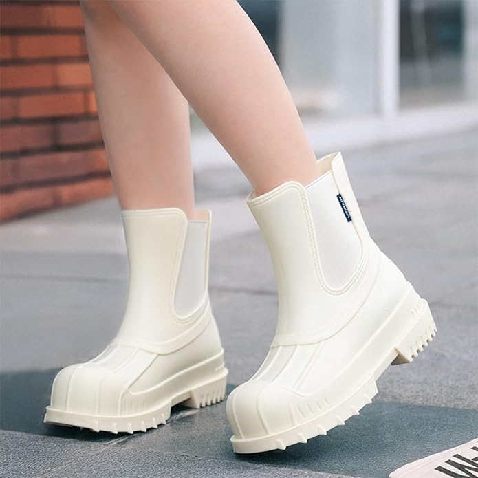 Short Rain Boots Women Waterproof Ankle Rainboots Fashion Chelsea Boots Non-Slip Garden Shoes for Outdoor Work Booties