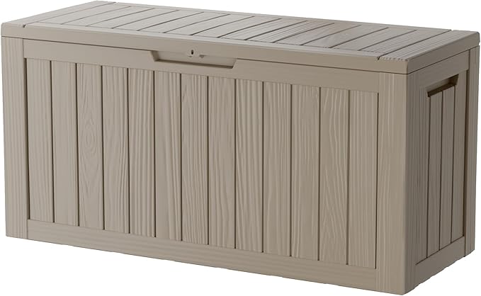 TARKARI 80 Gallon Lockable Resin Deck Box, Waterproof & UV-Resistant Outdoor Storage Box for Outdoor Cushion Storage, Garden Tools & Pool Accessories Storage, Gray