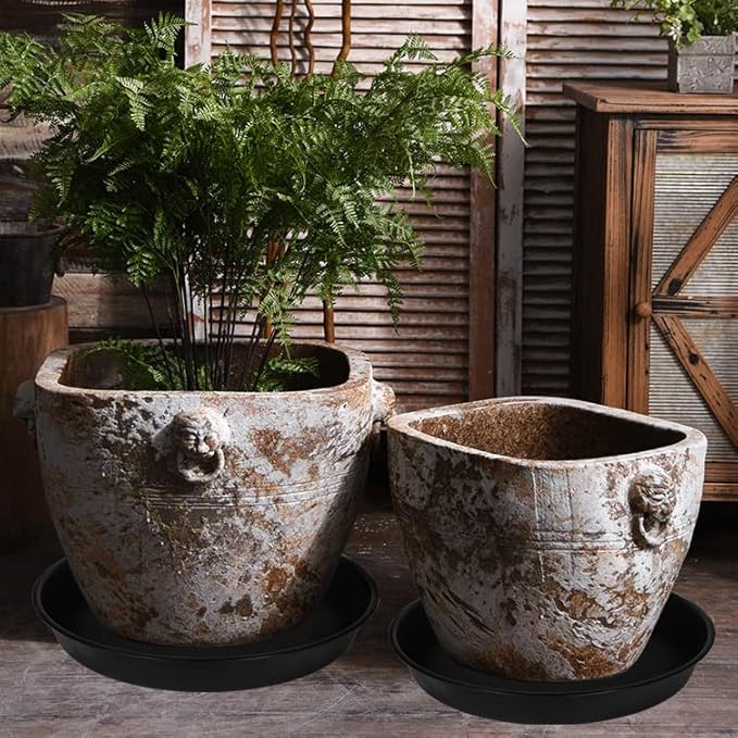 2 Pack of 18 19 inch Plant Saucer (16.6 Inch Base), 2.7" Depth Tray, Large Deep Garden Plastic Flower Trays for Indoors Outdoor, Tray for Planter 15-19" (19", Black)