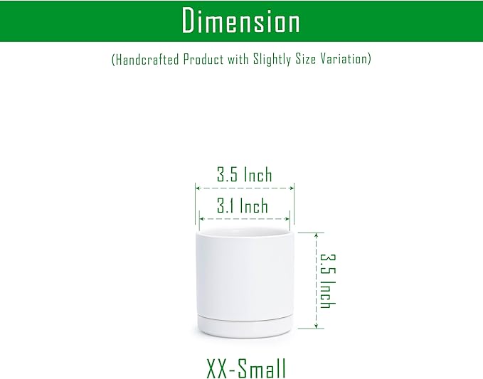 D'vine Dev Set of 3 Plants Pots, 3.5 Inch Ceramic Planter Pot for Plants with Drainage Hole and Saucer, White, 94-N-A-1