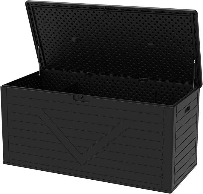 Outdoor Storage Box, 260 Gallon Deck Box Outdoor Storage Bench Outside Waterproof Resin Storage Bench, Lockable Patio Cushions, Garden Tools Storage For Furniture, UV Resistant(Black)
