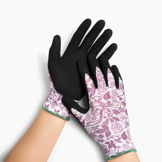 Garden Gloves 6-pack Womens Ladies Lightweight Floral Gloves with Nitrile Grip for Gardening Landscaping Weeding Work Gloves