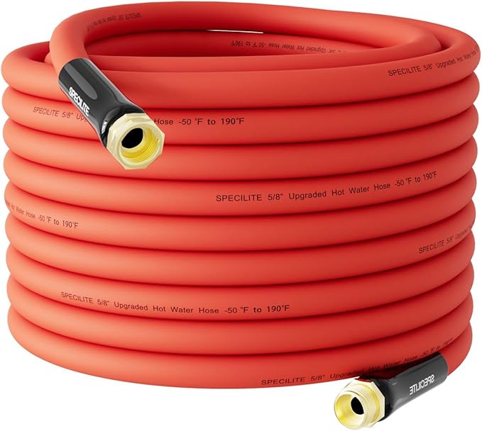 SPECILITE 5/8" Hot/Cold Garden Water Hose 100 ft, -50℉-190℉,Flexible & Lightweight With 3/4" Brass Fittings for Yard, Outdoor, Farm, Red