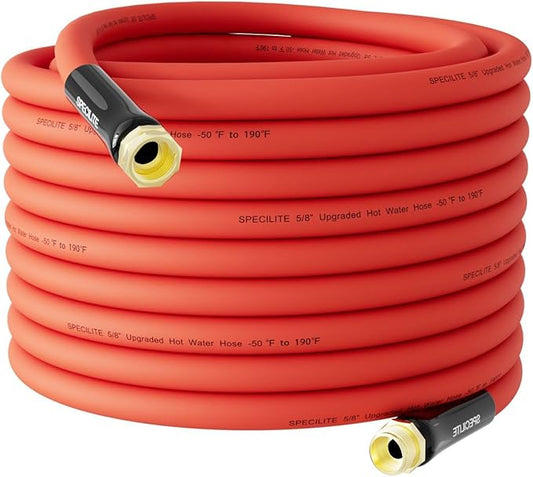 SPECILITE 5/8" Hot/Cold Garden Water Hose 100 ft, -50℉-190℉,Flexible & Lightweight With 3/4" Brass Fittings for Yard, Outdoor, Farm, Red
