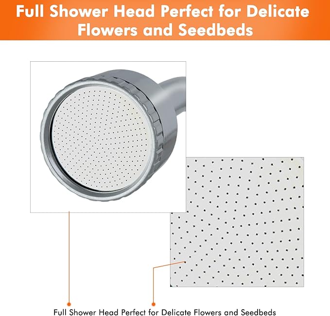 RESTMO Long Watering Wand, 24 Inches Gentle Soft Full Shower Sprayer Wand with Flow Control, Heavy Duty Metal Hose Wand for Hanging Baskets, Shrubs, Plants, Flowers, Garden and Lawn, Orange