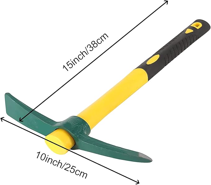 ZOENHOU 2 PCS 15 x 10 Inch Garden Pick, Heavy Duty Cutter Mattock Hoe with Fiberglass Handle, Pick Axes for Digging Stumpy Flower Beds