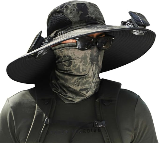 Wide Brim Solar Fan Outdoor Fishing Hat-Solar & USB Charging, Sunscreen Sun Hat with Fan, Solar Fan Hat Upf50+