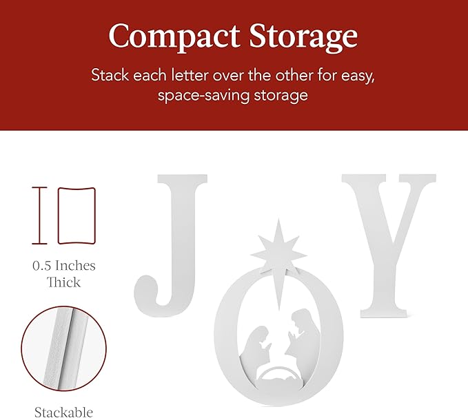 Best Choice Products 46in Outdoor JOY Christmas Nativity Decoration, 3 Piece Yard Decor Sign Holy Weather Resistant PVC Silhouette for Garden - White