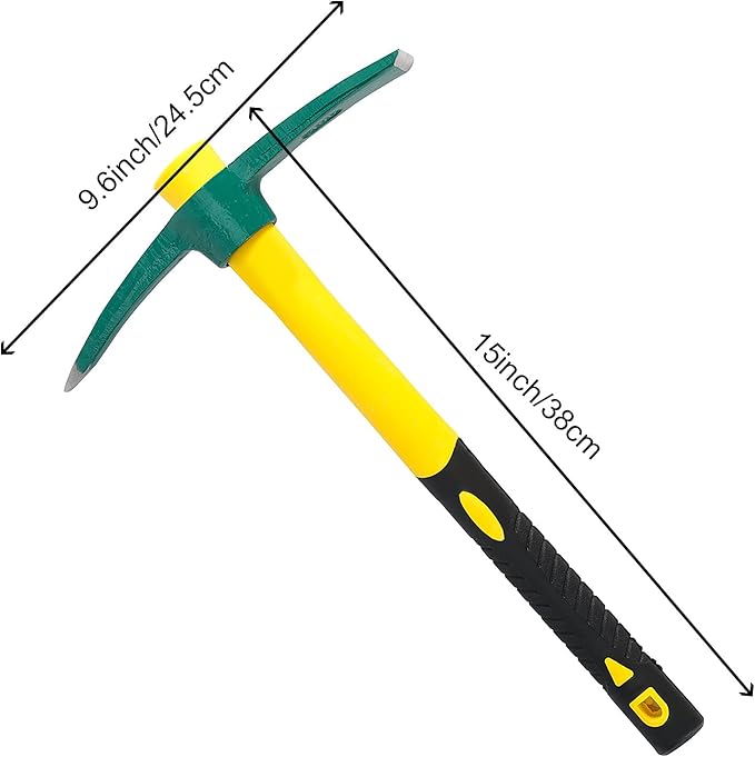 2 PCS Pick Mattock Hoe Heavy Duty, Gardening Hand Pick with 15 Inch Shock Absorption Rubber Handle and Forged Head, Pick Axe Hand Tool for Digging Weeding Prospecting Camping