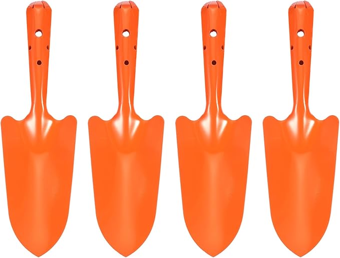 HARFINGTON 4pcs Mini Colorful Metal Hand Shovel 11" x 3" Digging Trowel Set Transplanting Garden Tools for Flower Soil Digging Planting Weeding Transplanting Garden, Orange