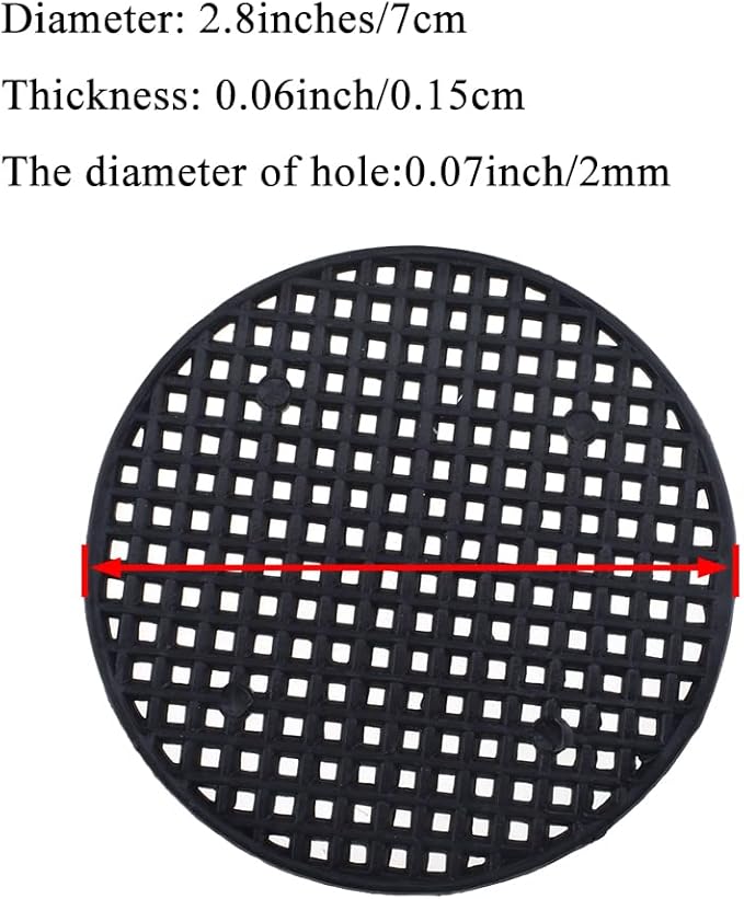 HAHIYO 20PCs 2.95Inch/7.5Cm Black Round PP Plastic Flower Pot Hole Mesh Pad Bottom Grid Mat Bonsai Drainage mesh Hole Screens Gasket Prevent Soil Loss Breathable Gasket Drainage Netting for Bonsai